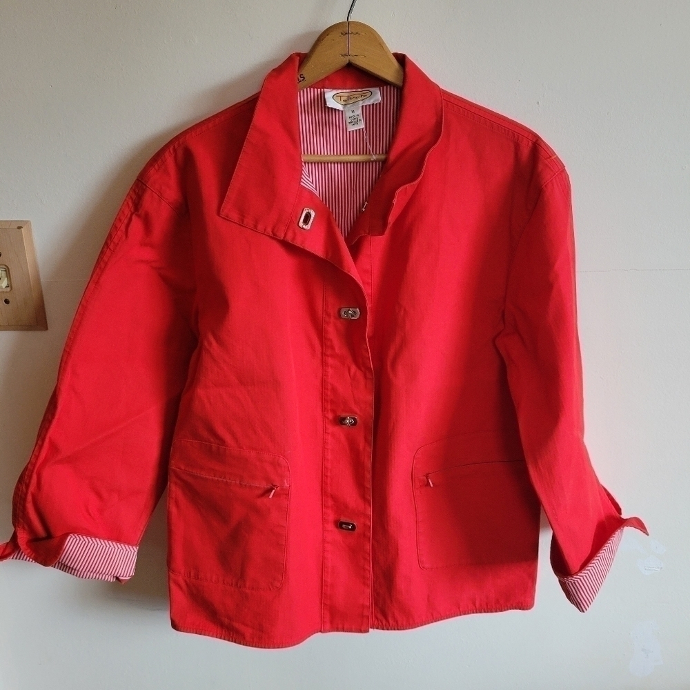 Talbots Jacket Outerwear Red Thick Cotton Contrast Cuff M Medium